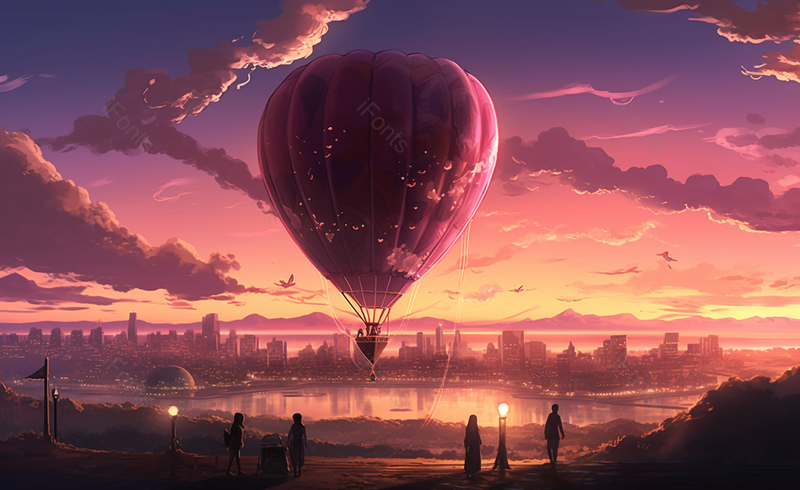 卡通气球情侣情人节落日风景广告背景,插画/手绘图,插画/手绘图库,插画/手绘图下载,插画/手绘